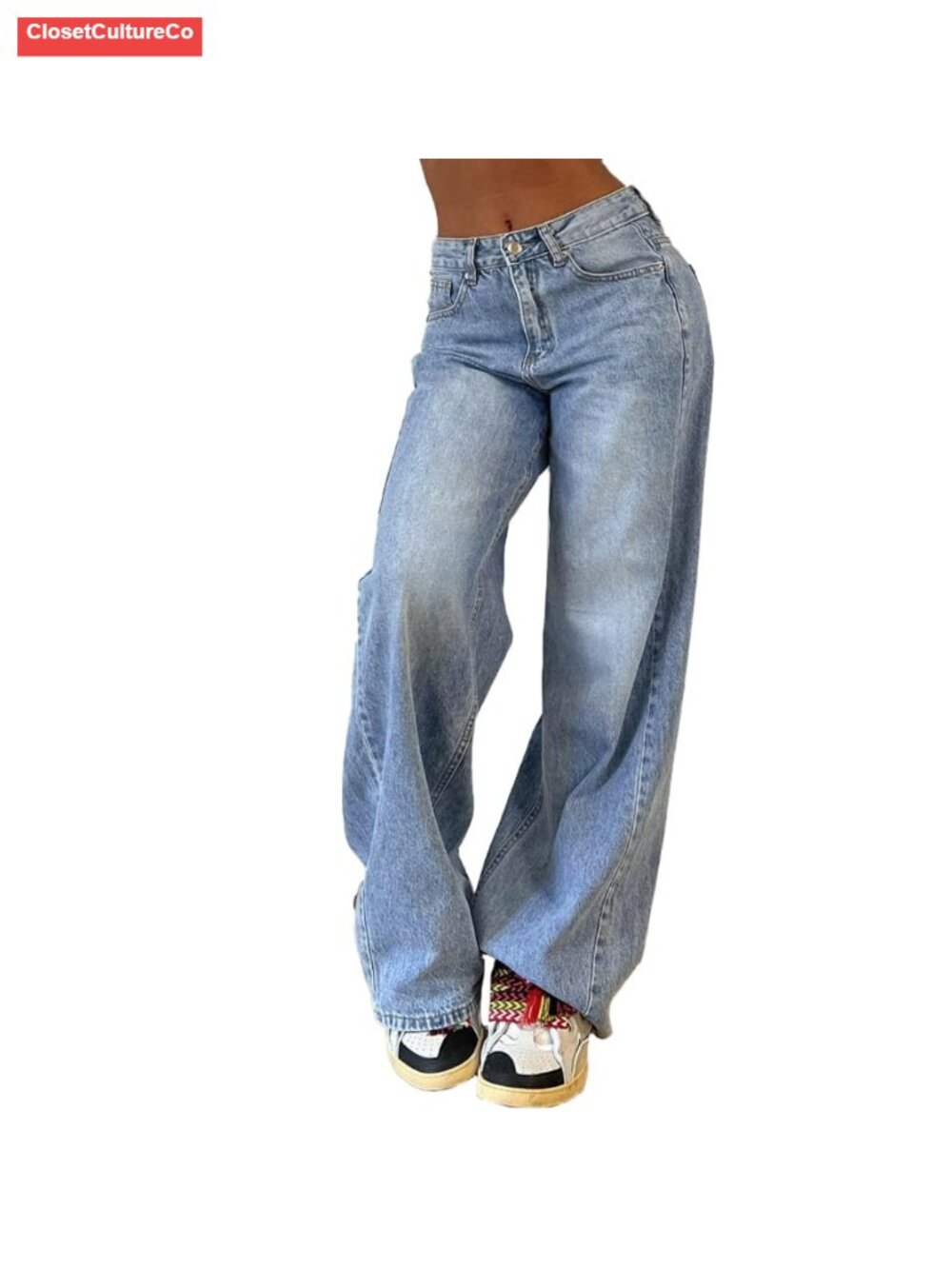 Wide Leg Mid Rise Jeans Cotton Polyester Denim Pants Loose Fit